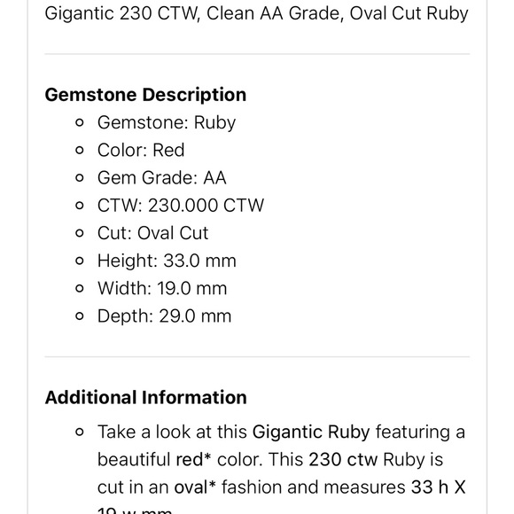 232 Ct real grade AA Ruby, heat treated. See photos for more grading info. - Picture 3 of 3